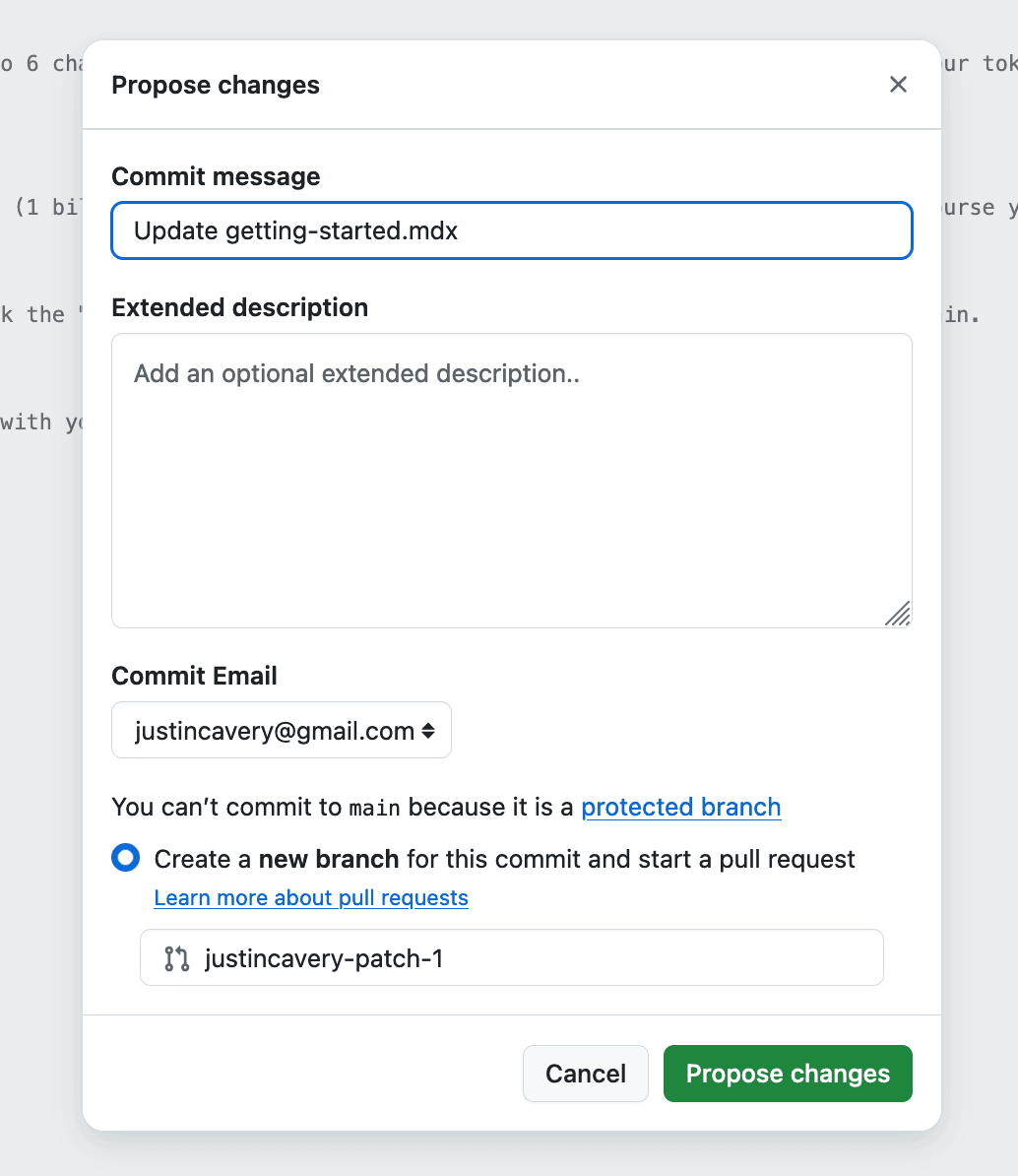 Commit changes in Github